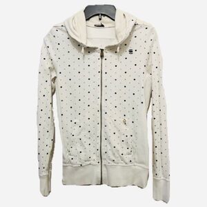 G-Star Raw Spotted Logo Embroidered Ivory Sweater Zip Up Hoodie